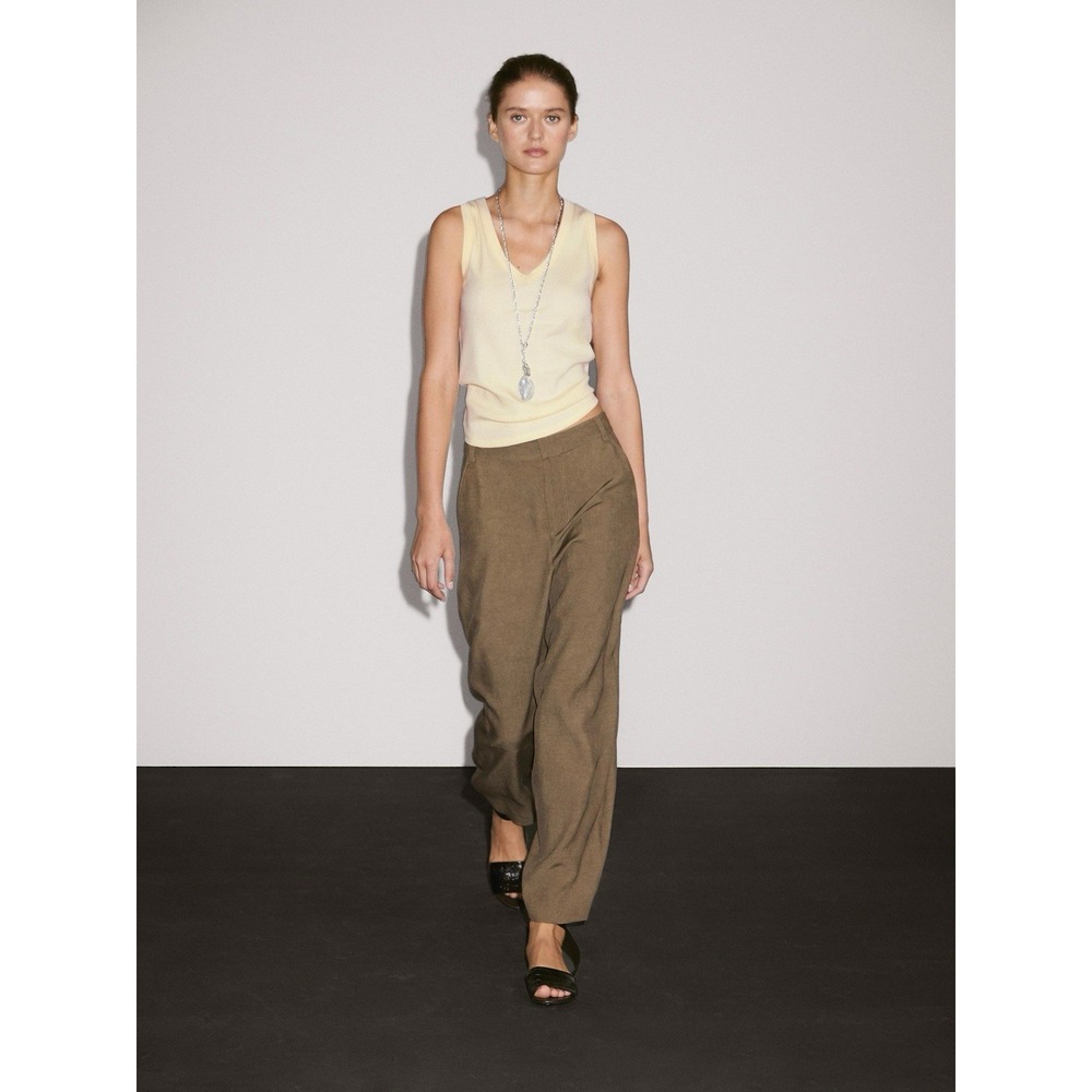 Massimo Dutti Women Pants EU 36 US 4 Brown Green Barrel Trousers NWT